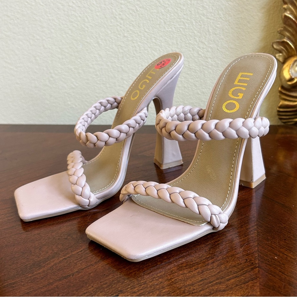 EGO pale pink square toe double braid heels
